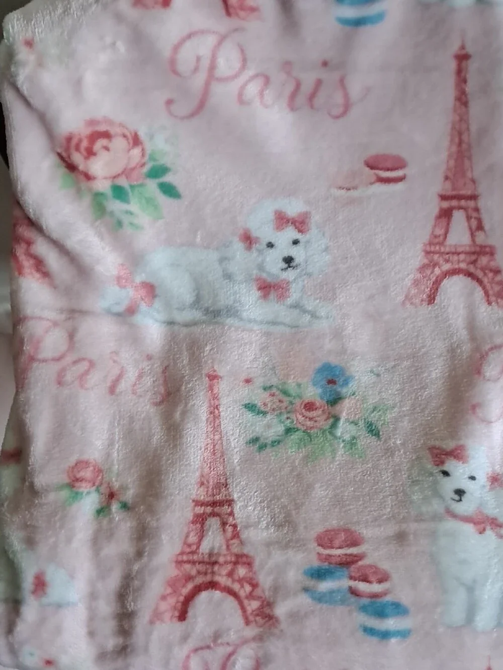 Bijou Bleu Paris Plush Throw - Pink Parisian Print